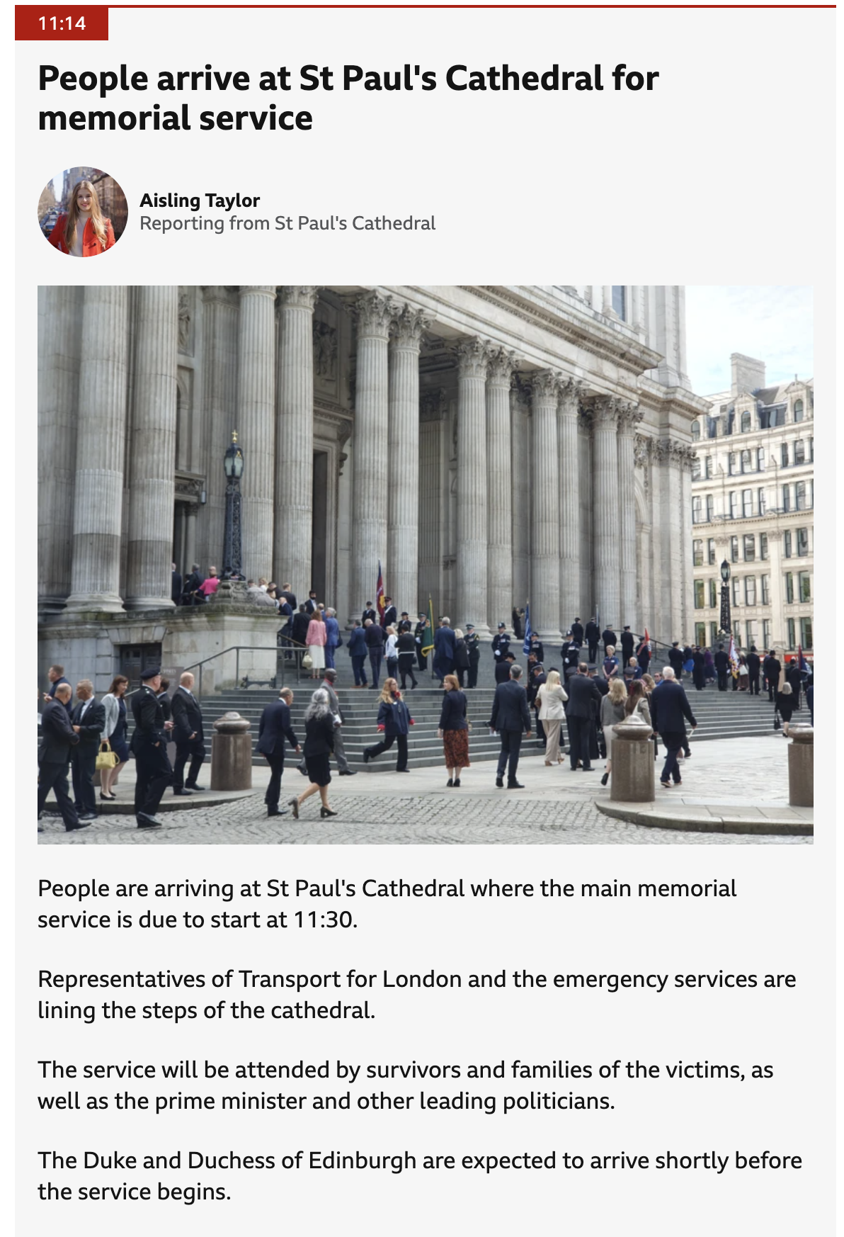 BBC live page post about the 20th anniversary of 7/7 attacks